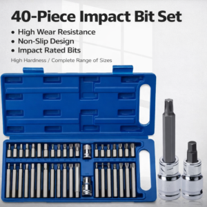 40-Piece CR-V Impact Socket Bit Set – Torx, Hex & Spline | 1/2” & 3/8” Drive | Heavy-Duty Professional Kit