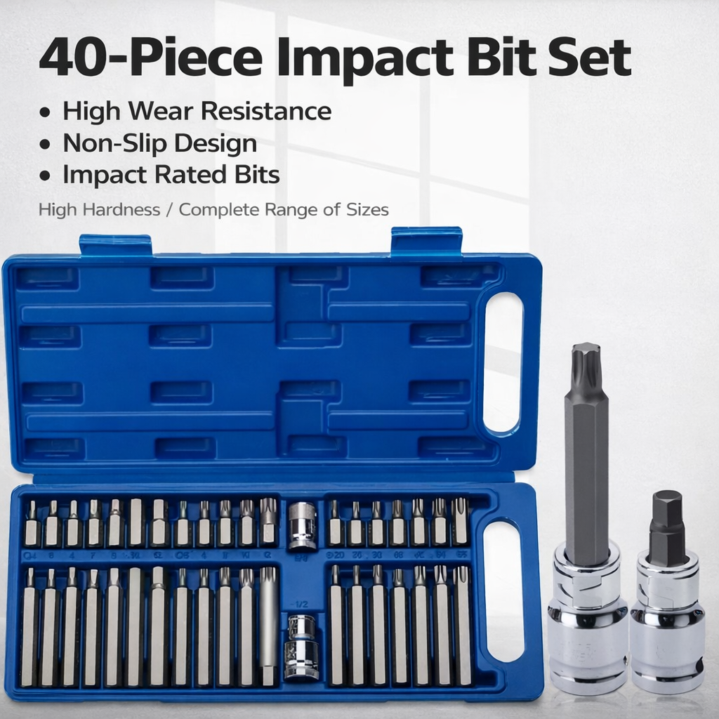 40-Piece CR-V Impact Socket Bit Set – Torx, Hex & Spline | 1/2” & 3/8” Drive | Heavy-Duty Professional Kit