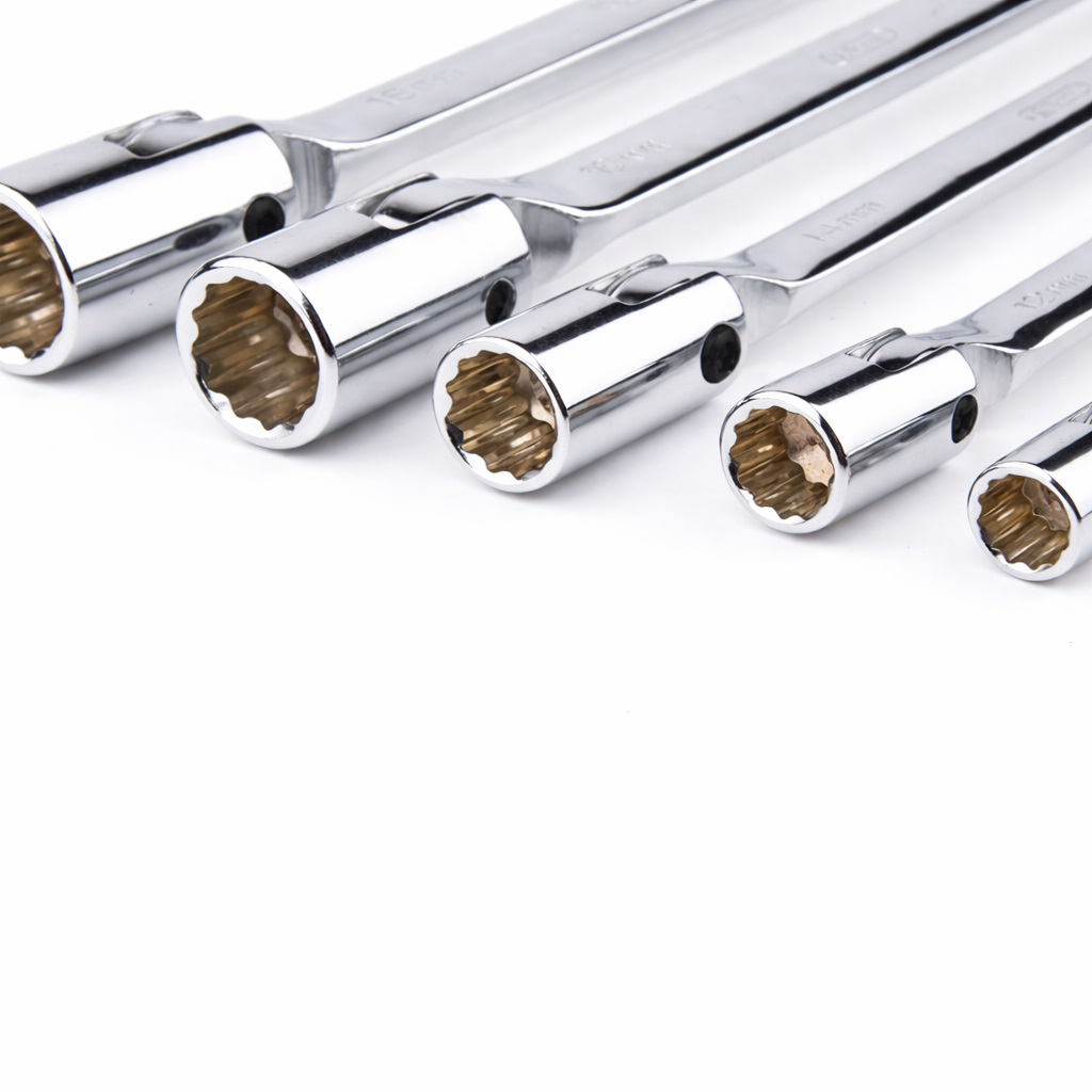 Diesel Injector Socket Wrench Set with Pivoting Heads & 10mm Open-End Spanner (M8–M12 Fuel Line Tool Kit) - Image 3