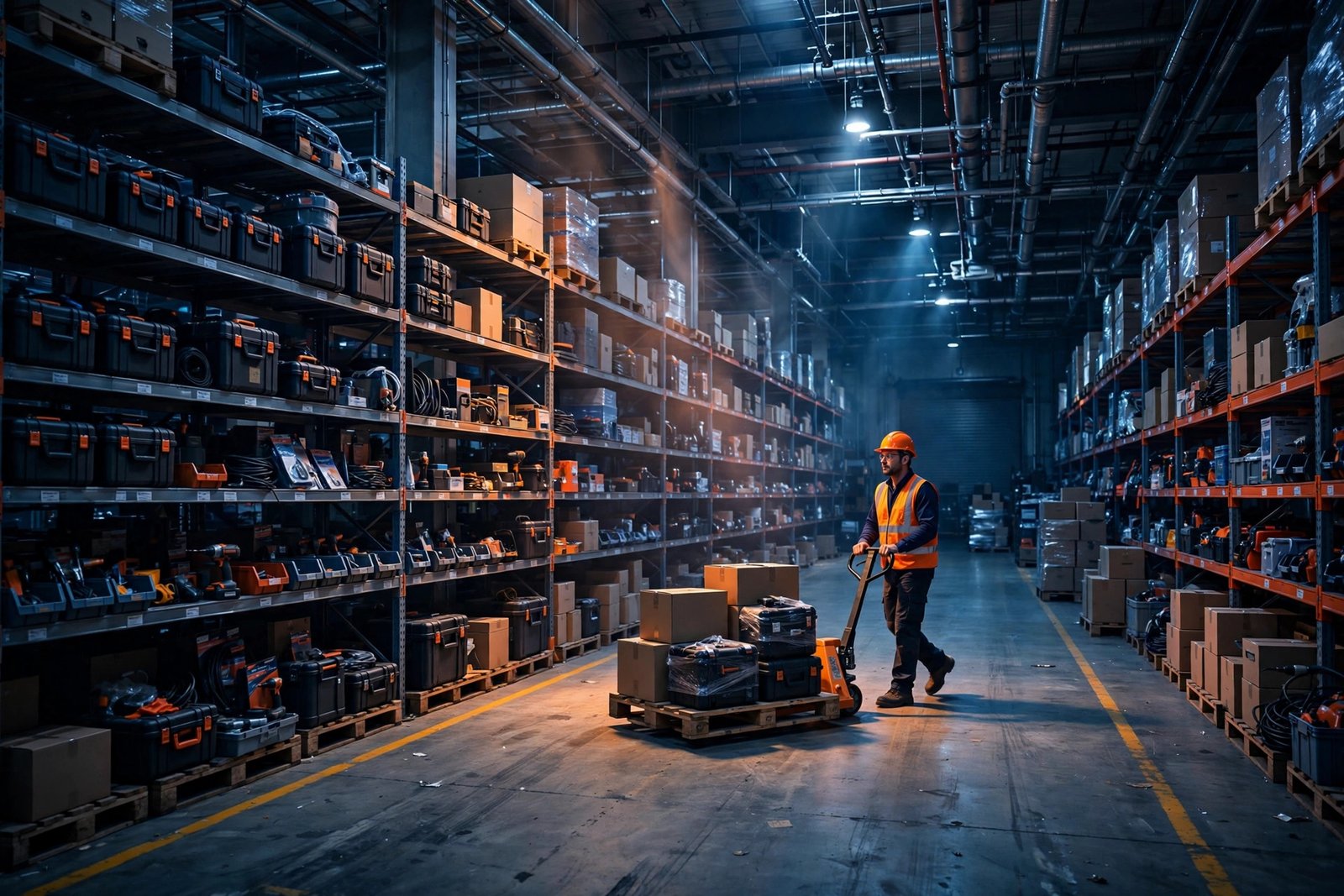 Industrial warehouse stocked with wholesale tools